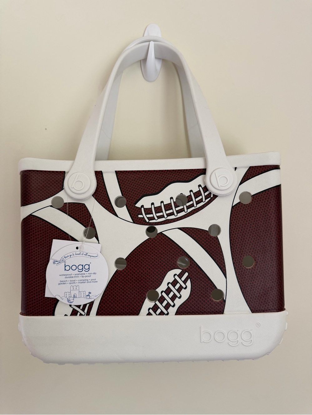 BOGG BITTY BAG White & Brown Football Graphic Tote